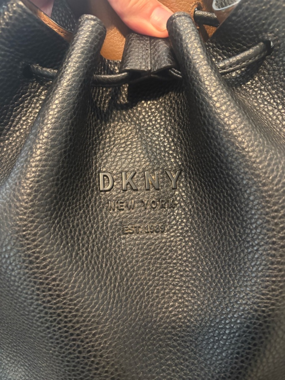 Donna Karan Black Pebbled Leather Drawstring Crossbody - Picture 3 of 9